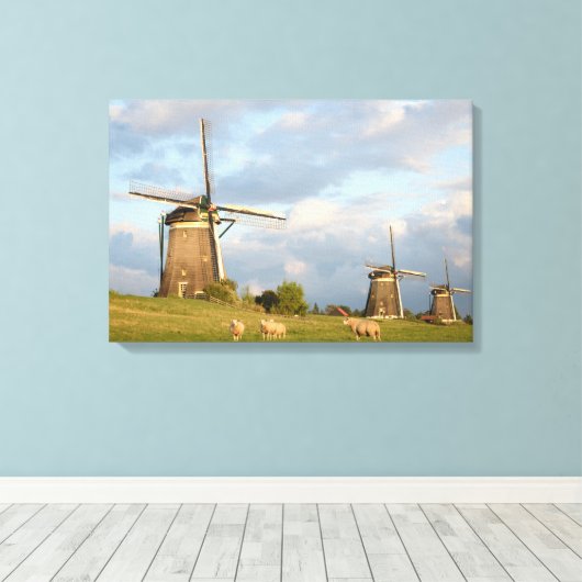 Landschap met windmolens en schapen canvas afdruk (Insitu (Houten vloer))
