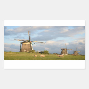 Landschap met windmolens en schapen rechthoekige sticker