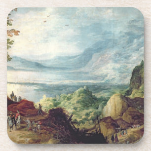 Landschap met Zee en bergen (olie op doek) Onderzetter