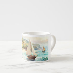 Landschap met zee- en zeilschepen espresso kop