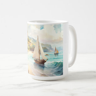 Landschap met zee- en zeilschepen koffiemok