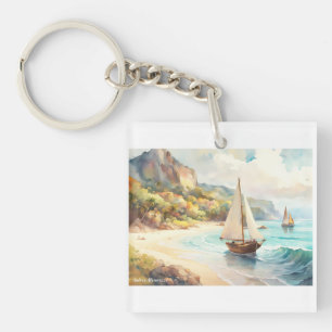 Landschap met zee- en zeilschepen sleutelhanger