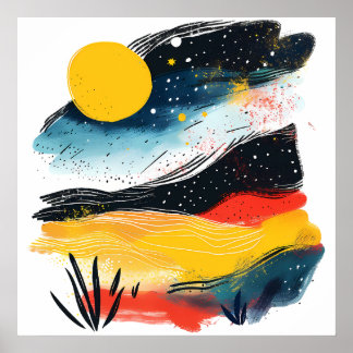 Landschap met zon en Ni Poster