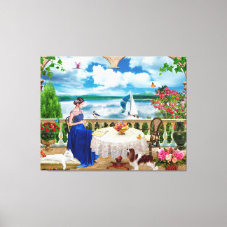 Landschap natuur Mountain Woman kattenhond huisdie Canvas Afdruk