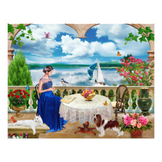 Landschap natuur Mountain Woman kattenhond huisdie Foto Afdruk