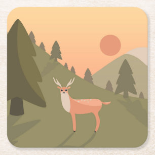 Landschap Natuur van het Deer-gebergte Wilde Park  Vierkante Kartonnen Onderzetter