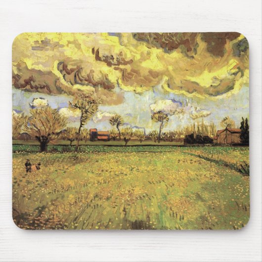 Landschap onder een Stormy Sky van Vincent van Gog Muismat (Voorkant)