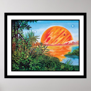 Landschap op Europa - Sci Fi Jupiter Moon Painting Poster