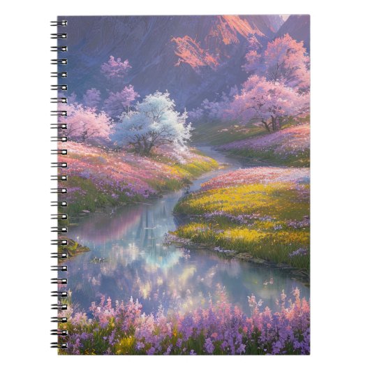 Landschap Overlopend met delicate roze flora Notitieboek (Voorkant)
