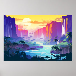 Landschap Panoramische waterval Landschap Natuur Poster
