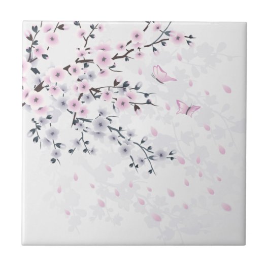 Landschap Pastel Cherry Blossom Tegeltje (Voorkant)
