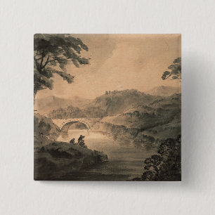 Landschap (pen en inktwas) vierkante button 5,1 cm