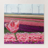 Landschap Puzzle: Roze Paarse Tulips Field Legpuzzel (Verticaal)