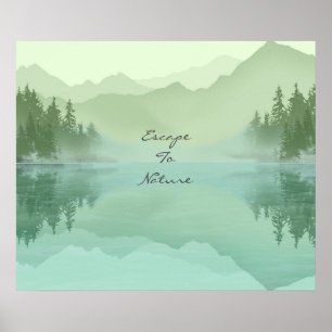 Landschap Reflectie Lake Bomen Green Motivatie Poster