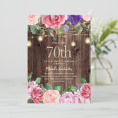 Landschap roze paarse bloemen slingerlampjes 70ste kaart (Staand voorkant)