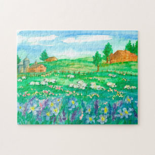 Landschap SchapenBarn Wildflower Legpuzzel