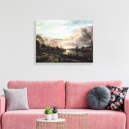 landschap van 1650 op Sunset Canvas Print (Insitu (Woonkamer))