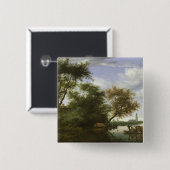 Landschap van de rivier vierkante button 5,1 cm (Voorkant /achterkant)