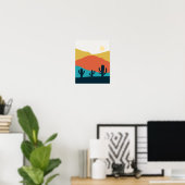 Landschap van de woestijnberg met Cactus Poster (Thuiskantoor)
