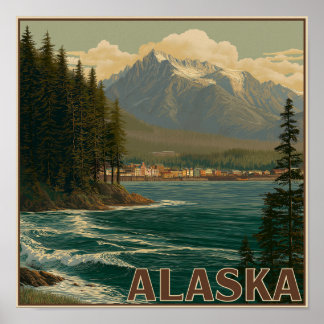 Landschap van een kuststad in Alaska Poster
