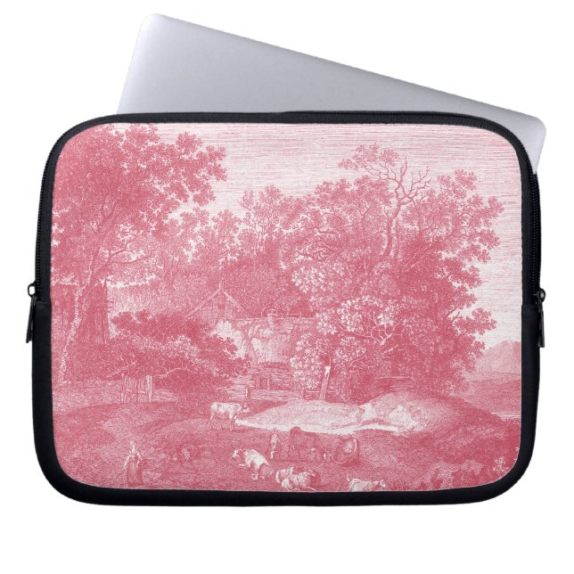 Landschap van het Franse Roze Toile de Jouy Shabby Laptop Sleeve (Voorkant)