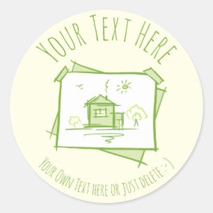 Landschap van het huis Doodle. Onroerend goed Gift Ronde Sticker