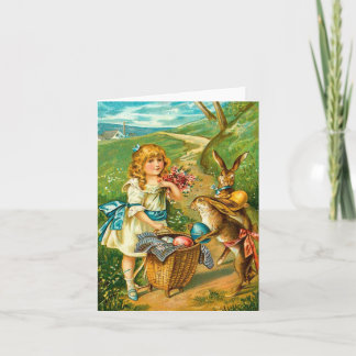Landschap van het meisje & het Bloemen Vintage van Feestdagen Kaart