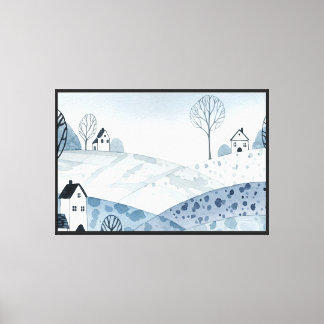 landschap van heuvels met kleine huizen canvas afdruk