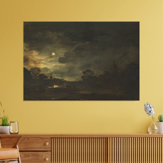 Landschap van moonlight, Aert van der Neer, 1630 - Canvas Afdruk (Insitu (Woonkamer))