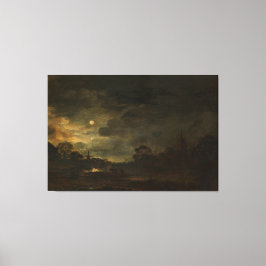 Landschap van moonlight, Aert van der Neer, 1630 - Canvas Afdruk