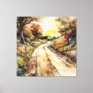Landschap van Sunset Country Road Canvas Afdruk