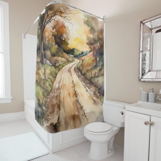 Landschap van Sunset Country Road Douchegordijn (In situ)