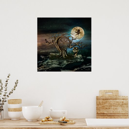 Landschap Vegvisir Tree Moon Poster (Keuken)