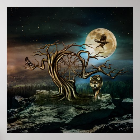 Landschap Vegvisir Tree Moon Poster (Voorkant)