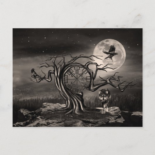 Landschap Vegvisir Tree Moon - sepia Feestdagenkaart (Voorkant)