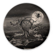 Landschap Vegvisir Tree Moon - sepia Keramische Knop (Voorkant)