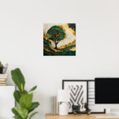 Landschap Waterverf Abstract Schilderen Groen Goud Poster (Thuiskantoor)