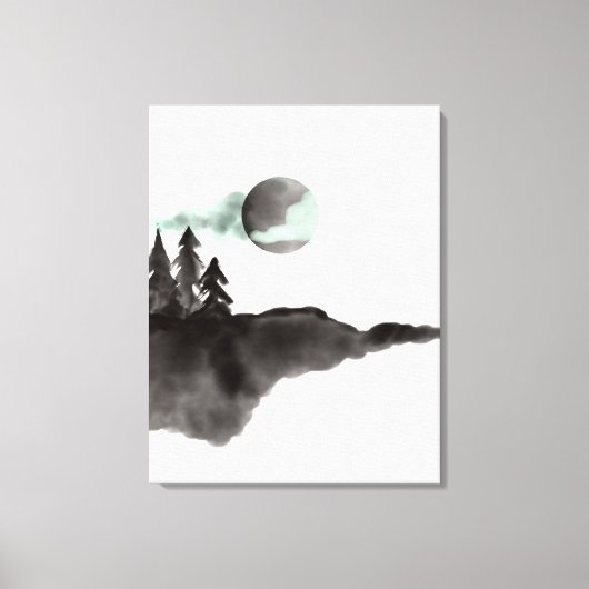 Landschap waterverf Black en White Mountains Canvas Afdruk (Voorkant)