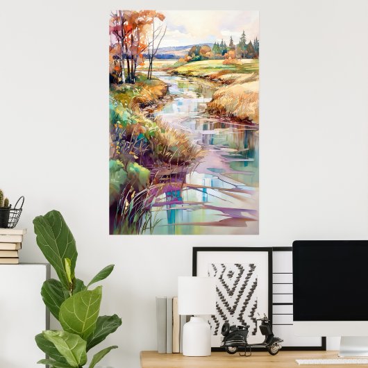 Landschap Waterverf schilderij Poster (Thuiskantoor)