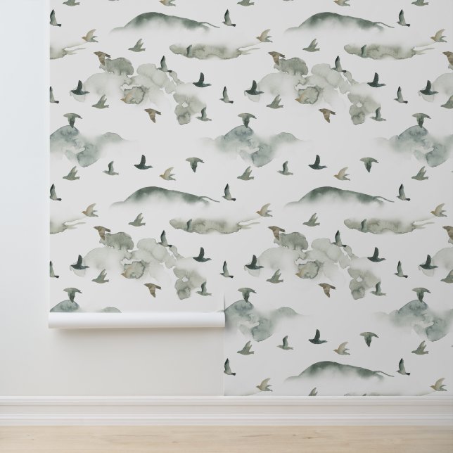 Landschap Waterverf Wallpaper Behang (Applicatie)