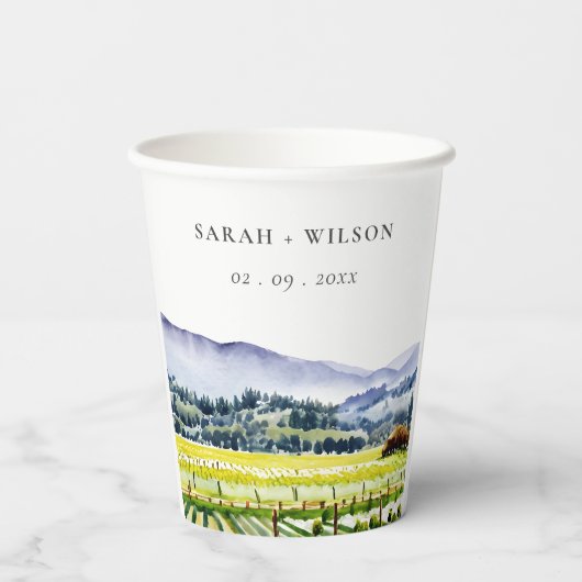 Landschap Weddenschap tussen de Waterverf van Napa Papieren Bekers (Achterkant)