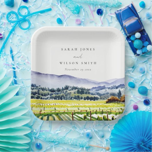 Landschap Weddenschap tussen de Waterverf van Napa Papieren Bordje (Feest)