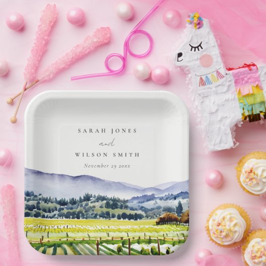 Landschap Weddenschap tussen de Waterverf van Napa Papieren Bordje (Feest)