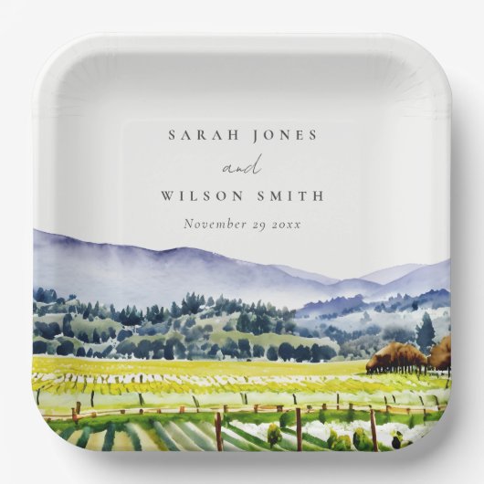 Landschap Weddenschap tussen de Waterverf van Napa Papieren Bordje (Voorkant)