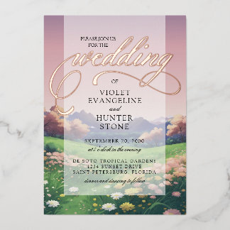 Landschap Wildbloemen Bruiloft Folie Uitnodiging