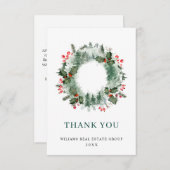 Landschap Wreath Holly Berry Pine Forest Kerstmis Bedankkaart (Voorkant / Achterkant)