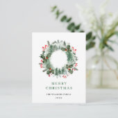 Landschap Wreath Holly Berry Pine Forest Kerstmis Briefkaart (Staand voorkant)