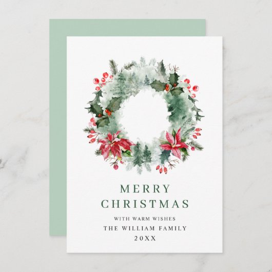 Landschap Wreath Holly Berry Pine Forest Kerstmis Feestdagenkaart (Voorkant / Achterkant)