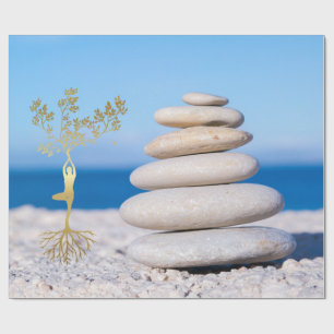 Landschap, Zen Stenen, Gouden Boom Silhouet Cadeaupapier