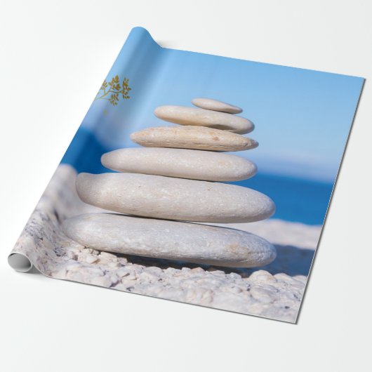 Landschap, Zen Stones, Gold Tree Silhouette Cadeaupapier (Uitgerold)